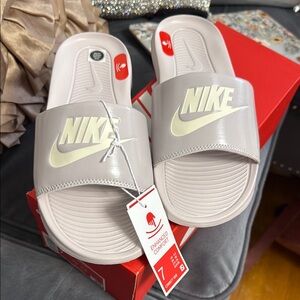 Nike Cream Sandals Textured Comfort Slides
